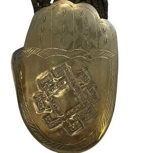 Hamsa Etched Buckle, VTG Bohemian Woven Braided Leather Belt